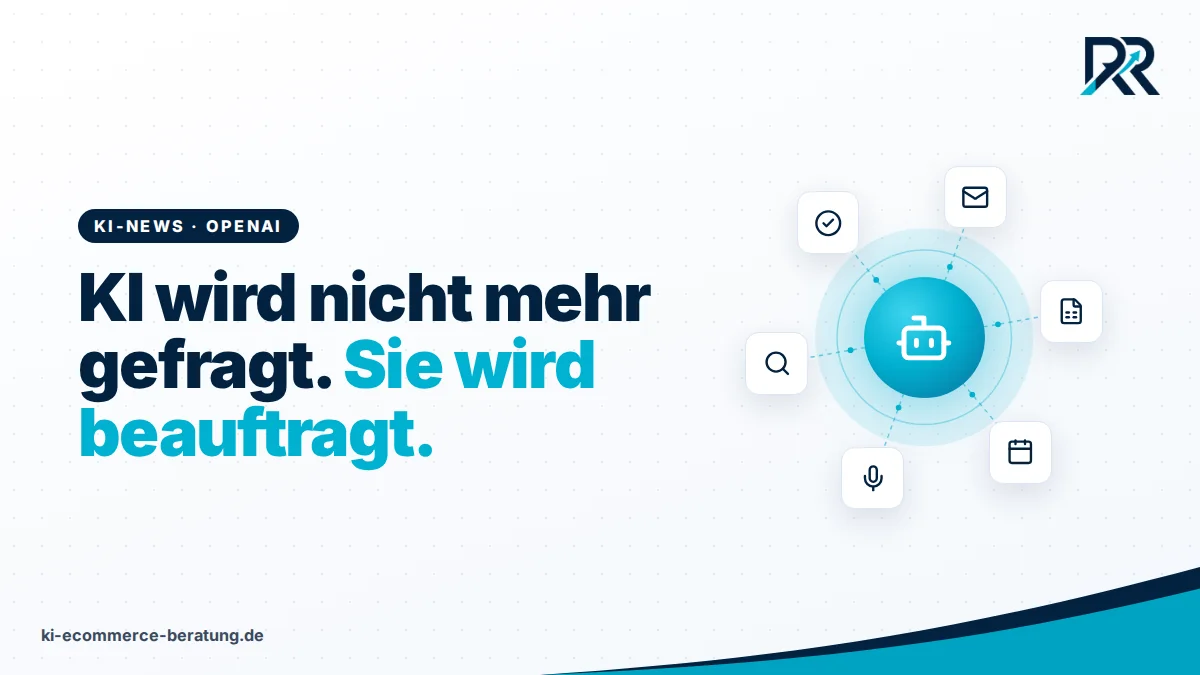 Symbolgrafik: KI-Agent in der Mitte, verbunden mit Mail, Tabelle, Kalender, Sprache und Suche