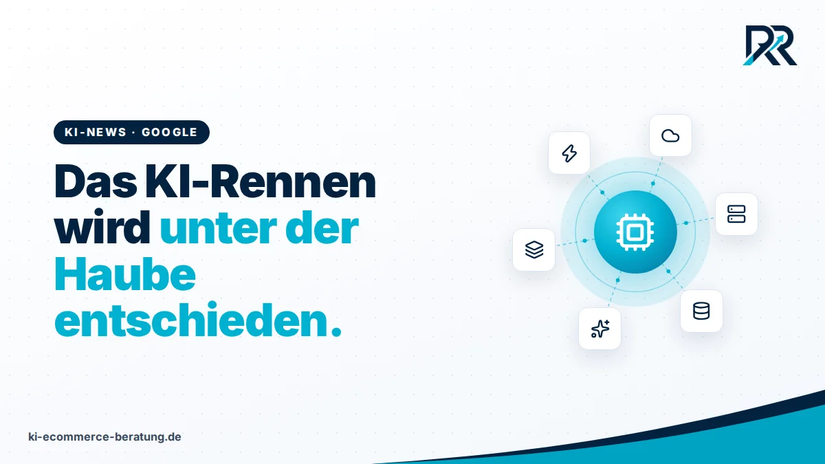 Symbolgrafik: Chip in der Mitte, verbunden mit Cloud, Server, Datenbank und KI-Modellen
