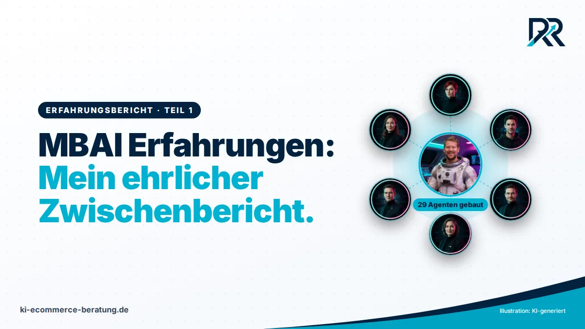 Rasso Reng in der Mitte, umgeben von KI-generierten Porträts der KI-Agenten, die er im MBAI gebaut hat