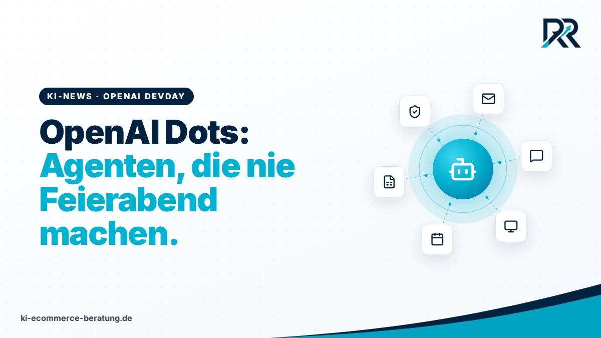 Symbolgrafik: KI-Agent in der Mitte, verbunden mit Mail, Chat, Bildschirm, Kalender, Tabelle und Sicherheit